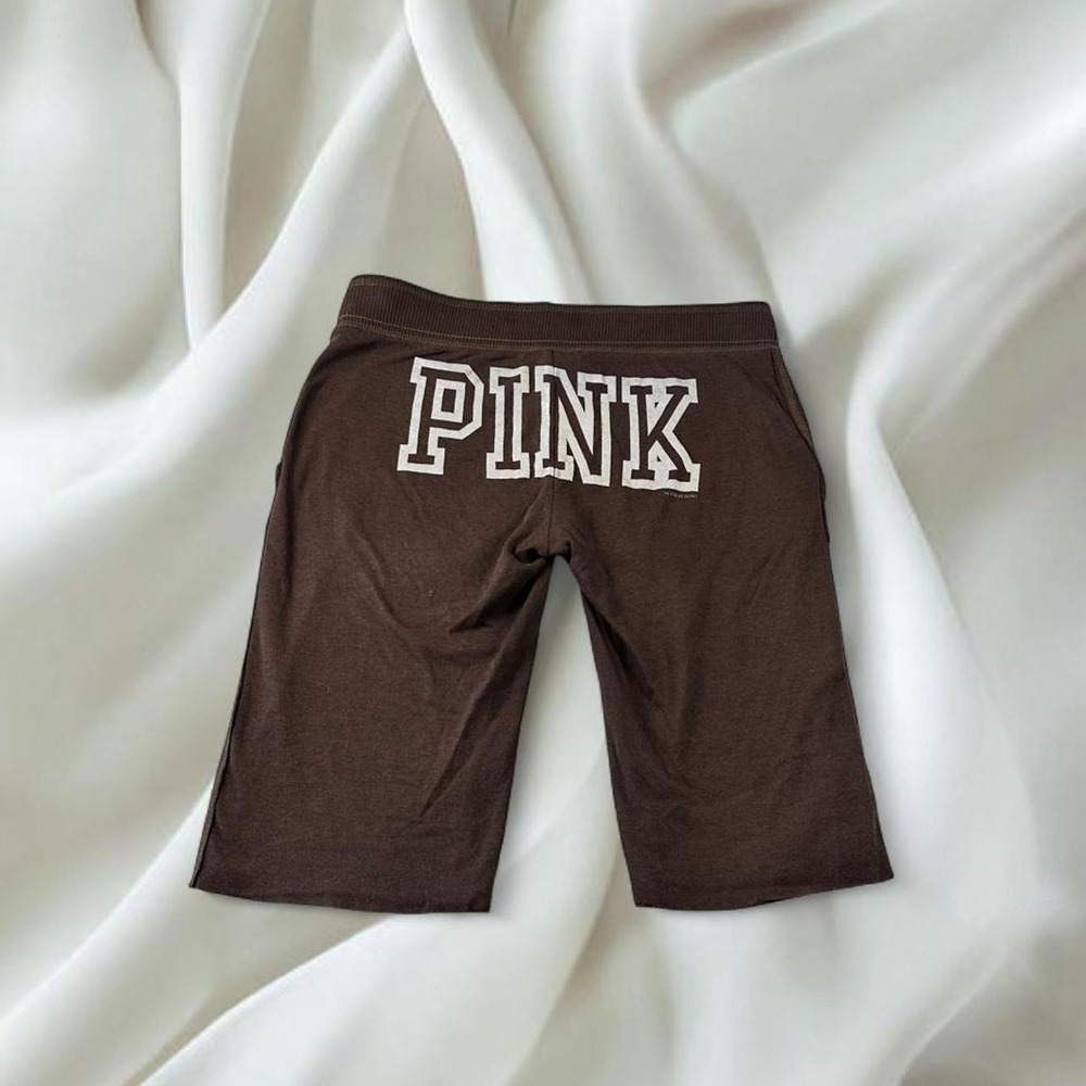 Victoria's Secret PINK 2009 brown graphic capri gaucho sweatpants y2k mcbling